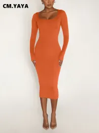 Klänning cm.yaya kvinnor lång ärm Oneck fleece bodycon midi klänning 2023 Autumn Winter Vestidos sexig fest födelsedagsklänningar