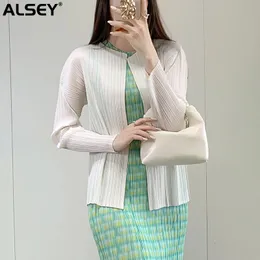 Alsey Miyake Pleated Top Women Buresatile Cardigan Shawl Overlay Sun Protection Small Shirt Jacket Light Summer 240222