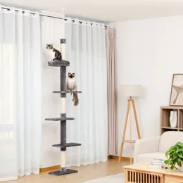 Domestic Delivery Height 238-274cm Cat Tree Condo Scratching Post Floor to Ceiling Adjustable Cat Scratcher Protecting Furniture 240304