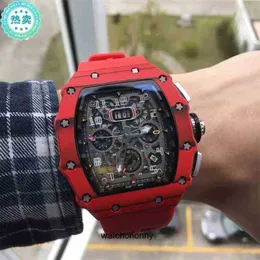 Rm11-03 Mens Multifunctional Automatic Mechanical Mill Watch Richa Personality Large Dial Fiber Red Tape High quality