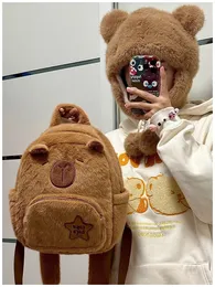 Cartoon Cute Capybara Plush Stuffed Backpack Students Large Capacity Fall And Winter Shoulder Bag Children Gifts 240223