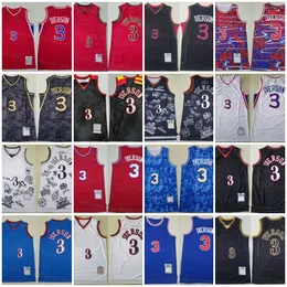 Men Throwback Basketball 3 Allen Iverson Jerseys Vintage Athletic Outdoor Apparel Sport Wears Shirt Man Retro Black White Red Blue Team Color God kvalitet