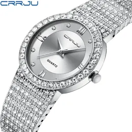 Crrju Luxury Brand Fashion Watch Women Men Jewelry Bracet Rhinestone Lover Watches Ladies Quartz Couple Wristwatch for Gift relo2630