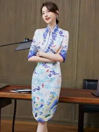 Платье Профессиональное платье с принтом для женщин Лето Haihang стюардессы на стойке регистрации в отеле Медицинская косметическая рабочая одежда в китайском стиле