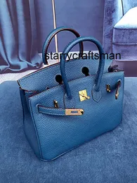 Genuine Leather Handbag LHigh grade sensory bag genuine leather womens bag portable shoulder bag fashionable and simple blue top layer cowhide bag