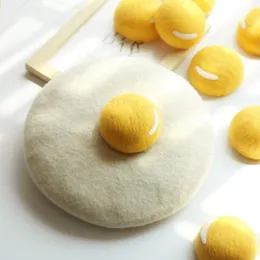 Women Kawaii Poached egg yolk Berets Girls manual Wool Felt Beanies Caps Painter hat Winter Parent-child French Hat Y2001022475