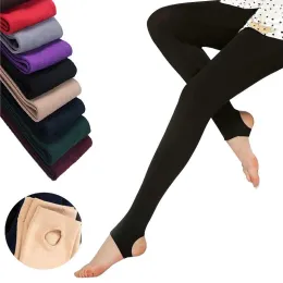 Leggings 2023 Autumn Winter Woman Thick Warm Leggings Candy Color Borsted Charcoal Stretch Thermal Fleece Pants Trample Feet Leggings