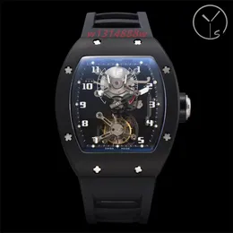 2024 YS Factory Men's Watch RM001 True Tourbillon Mechanical Movement Upgrade Tempered Glass Double Layer bokstavlig gummiband Stålfodral