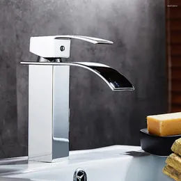 Bathroom Sink Faucets Basin Faucet Brass Vanity Vessel Sinks Washbasin Cold And Water Mixer Tap Waterfall Deck Mount Chrome Single
