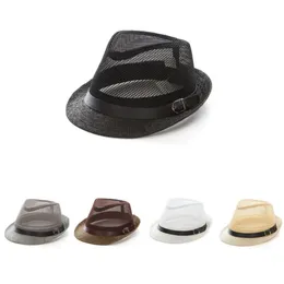 2017 Nya brittiska hattar för män Kvinnor Summer Sun Hat Vuxna Jazz Cap Straw Mesh Belt Hat Fedora Hats Trilby Cap GH-5293Z