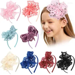 Hair Accessories Sweet Big Bow Lace Ribbon Headband Girls Pink Hoop Headwear Baby Floral Hairband Child Po Tools