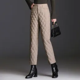 CAPRIS ULTRALIGHT COTTON PANT 우아한 Argyle 격자 무늬 사무실 사무실 겨울 바지 한국 패션 여성 발목 길이 두꺼운 퀼트 판탈론