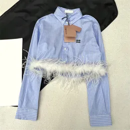 Feather Women Blouse Tops Brand Blue Striped Shirt Luxury Designer Letter Woman Tops Long Sleeve Elegant Cropped Shirts