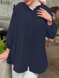 Tops outono elegante camisa zanzea muçulmano abaya kaftan feminino sólido baagy blusa de manga longa blusas femininas oversize dubai