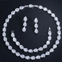 공장 2023 Hot Sale Bridal Fine Jewelry 세트 금도 도금 목걸이 귀걸이 팔찌 웨딩 지르코니아 세트