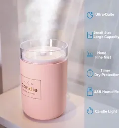 280ML Ultrasonic Air Humidifier Candle Romantic Soft Light USB Diffuser Car Purifier Aroma Anion Mist Maker1616209