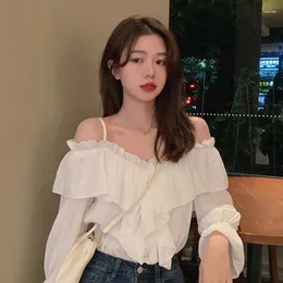 Kadın bluzları moda kadınlar kesik boyun şifon gömlekleri Kore
