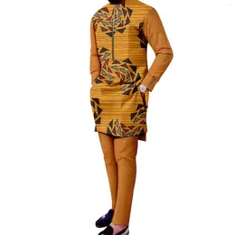エスニック服の豊かなファッションアフリカの伝統的な男性用プリントシャツとズボン2ピースセットフォーマルスーツウェディングイブニングパーティー