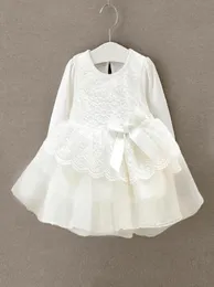 Nowonarodzona dziewczyna sukienka niemowlęta biała koronkowa sukienka dla dzieci sukienki przyjęcia weselne długie rękawy Dziewczyny Chrzty 1 rok 9572443