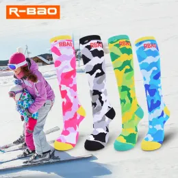 بدلات 2 أزواج الأطفال الشتاء شتاء دافئ الجوارب الفتيات الفتيات كامو طباعة الجوارب الحرارية للتزلج التزلج على الجليد الجوارب الرياضية الثلجية الجوارب