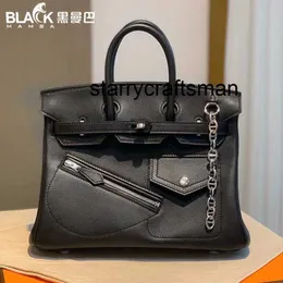 حقيبة اليد المصنوعة من الجلد الأصلي LL Ll Black Handmange Bag 30cm Womens Handbag Chain Decoration حقيبة نسائية فاخرة جديدة