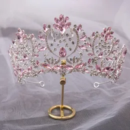 Kmvexo barroco lindo grande rosa strass tiaras jóias de cabelo para mulheres cristal casamento coroa nupcial headwear festa jóias 240305