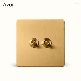 Smart Home Control Avoir Wall Toggle Switch 2 Way Gold Copper Carved Lever Double Power Socket Outlets EU French UK Plug Usb Type-c Charging