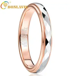 Wedding Rings BONLAVIE 4mm Wide Tungsten Carbide Ring Surface Polished Rhombus Shaped Batch Rose Gold Plating Side Step Men Ring14630304
