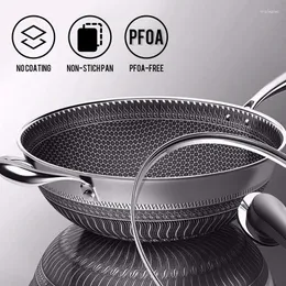 Pans Double-Sided Screen Honeycomb Stainless Steel Wok Without Oil Smoke Frying Pan Non-Stick Cookware Kitchen Cooking Pot