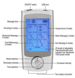 16 lägen hälso- och sjukvårdskroppsmassager Dual Tens Machine Digital elektrisk terapi Akupunktur Massageador Stimulator Device8380718