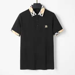 2024 Summer Men's lapel polo Shirt Brand Name T-shirt Luxury Women's T-shirt Classic striped check bodybuilding short sleeve khaki casual cotton T-shirt