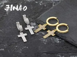 Jinao Cubic Zirconia Bling Iced Cross Earring Gold Silver Color Copper Materials Men For Men Hip Hop Rock Jewelry 2106185953942