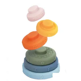 Block Montessori Rainbow Stack Tower Games Baby Sile Teether Early Development Game Bathtub Soft Building Block Toys for Children Dr DHSJF