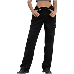 Women's Pants 2024 Fashion Elastic Waist Personalized Pocket Denim Cargo Casual Conjuntos De Pantalones Mujer