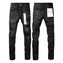 Men's Jeans Purple Brand High Street Pants Paint Hole Black Pants Fashion Black Jeans