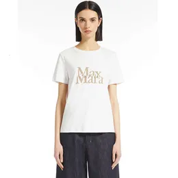 23 Frühjahr/Sommer Neues Damen-T-Shirt von Wear MAX High-End aus doppelseitigem Stoff mit klassischem englischem Buchstabendruck und Goldprägung, kurzärmeliges T-Shirt