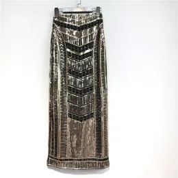 Skirt Cakucool Retro Sequins X Long Skirt Bohemian gold Beading Empire Skirt Silm Bodycon Runway Back Slit Beach Party pencil Skirt