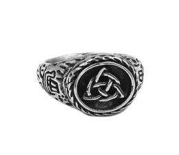 Fedi nuziali Tribal Norse Viking Rune Anello Gioielli in acciaio inossidabile Nodo celtico Odin039s Simbolo Con sigillo Biker Uomo SWR09885670299