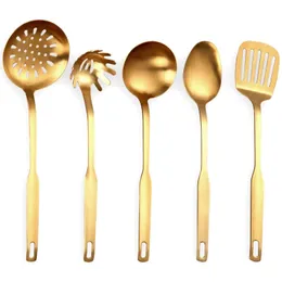 Utensílios de cozinha de aço inoxidável 5 peças conjunto de espátula de cozinha ferramenta ouro 240321