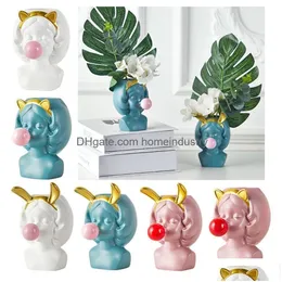 Planters POTS Planters POTS Söt tjej som blåser bubblor Sucent Vinylblomma för hemtavtoppdekor harts Planterare 230329 Drop Deliver Dhy6g