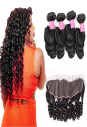 Grade 8A Mongolian Virgin Hair Loose Wave With Frontals Ear to Ear Closure Human Hair Bundles With Lace Frontal Loose Curl Weave 42498503