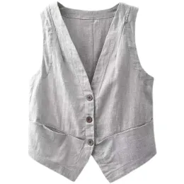 Waistcoats Cotton linen chalecos elegantes para mujer elegant vests for women OL Fashion Woman Suit Vest Office Female Tops Jackets summer