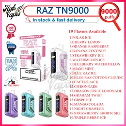 Sigarette elettroniche originali RAZ TN9000 Puff Puff pod preriempiti da 12 ml Penna Vape usa e getta da 9k Livello 5% Batteria ricaricabile 650 mAh 19 gusti disponibili Penna Vape