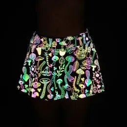 Юбка 2023, красочная светоотражающая юбка с бабочками и грибами, Harajuku, боковая молния, сексуальный сценический костюм для ночного клуба, мини-юбки для женщин