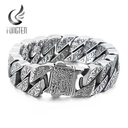 Fongten pulseira vintage para homens, exclusiva, escultura cubana, corrente de aço inoxidável, pulseira masculina, joias da moda viking 240226