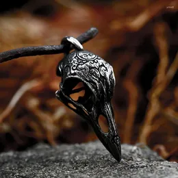Pingente colares vintage nórdico viking corvo crânio de aço inoxidável corrente punk mens colar amuleto moda masculina jóias presente gota