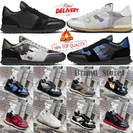 Projektant Rockrunner Camo Men Casual Sneakers Najwyższej jakości platforma skórzana Trenery Nit Trenery Kamuflaż zamsz gumowy