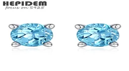 Hepidem 100 Really Topaz Peridot Stud Earring Women 925 스털링 실버 한국 천연 블루 보석 선물 선물 고급 보석 HJA025 25632610