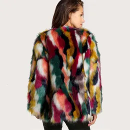 Пальто с цветной имитацией меха, повседневное женское зимнее пальто без воротника с короткими рукавами и воротником 941438