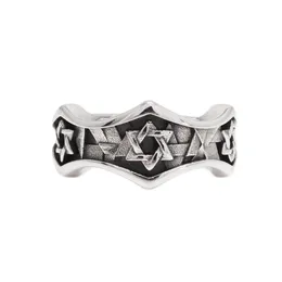 S925 STERLING SREBROWA STAR RETRO DAVID RIEND PUNK HIP HOP Regulowany US 6-11 Hexagram Pierścień Motocykl AMULET Jewelry 240220